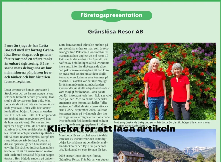 Artikel om Gränslösa Resor AB av skribent Liselotte Skogh