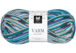 Garnet Varm i kulören aqua-blålila-turkos print. Sockgarn.