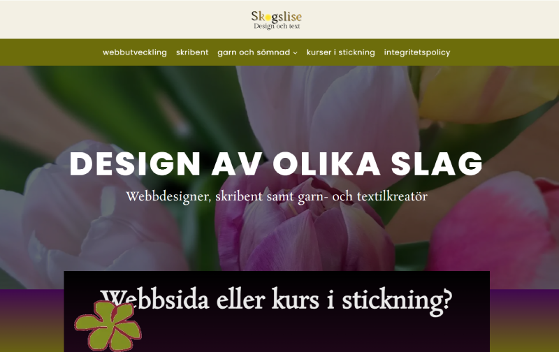 Skärmdump av websidans startsida